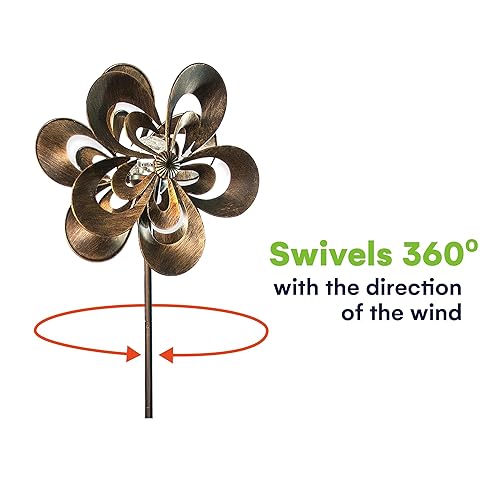 Miniatura 3 de SteadyDoggie Aviator3 - Molino de viento solar de 75 pulgadas con bola de vidrio LED multicolor, molino de viento cinético de metal para doble