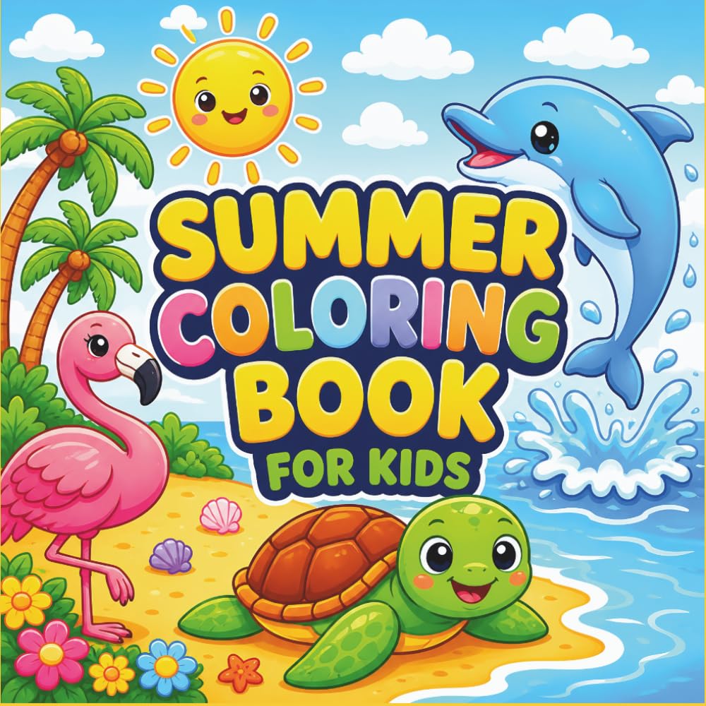 Summer Coloring Book for Kids: Easy Summer Coloring Pages Filled with Cute Animals, Sunshine, and Ocean Adventures