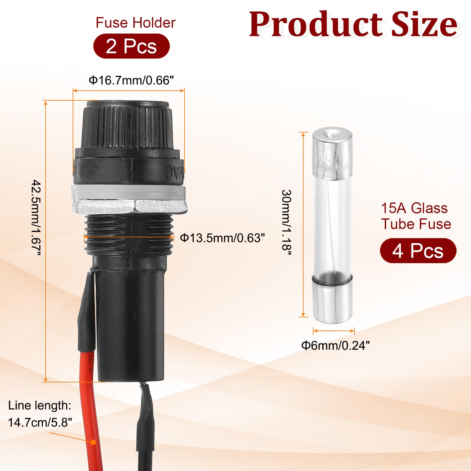 QUARKZMAN Zestaw 2 uchwytów bezpiecznikowych 6 x 30 mm, 125 V AC 15 A, nakrętka śrubowa, uchwyt bezpiecznikowy z wstępnie przylutowanymi przewodami i zestawem bezpieczników szklanych 15 A
