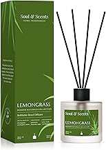Soul & Scents 50ml Lemongrass Reed Diffuser Set | A Fusion of Zesty Lemon & Lemongrass | Get 5 Rattan Reed Sticks | Smoke Less Room Freshener for Home, Bedroom, Living Room & Office