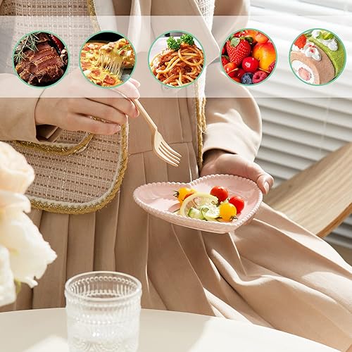 Miniatura 4 de Juego de 10 platos de porcelana de 6.3 pulgadas, platos llanos pequeños en forma de corazón, platos de ensalada de postre para pasteles, aperitivos,