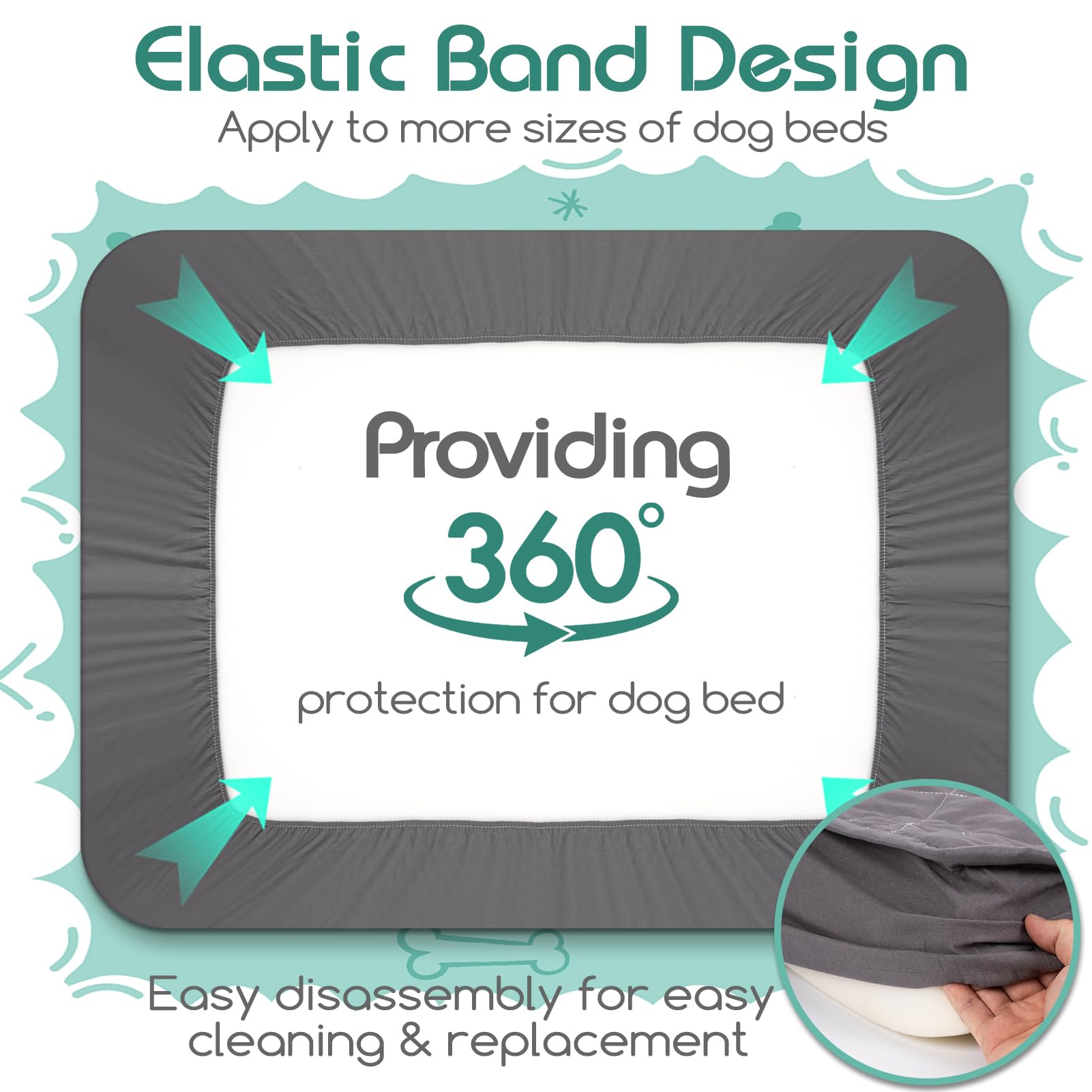 Dog Bed Cover Replacement Washable, Waterproof Dog Bed Sheets,Ultra Soft Pet Pillow Cover Quilted,Removable Pet Bed Liner - 35x44 Inches,Grey - image 4
