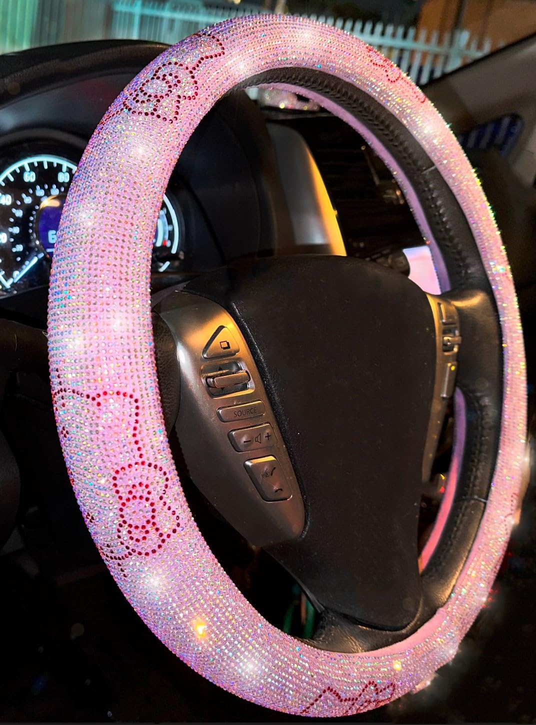 Ultra Bling Steering Wheel Cover with Sparkly Diamond Rhinestones, Gorgeous Accessory with Anti Slip Lining Extra Bling Especially Shiny Cat Exotic Universal (Purple)