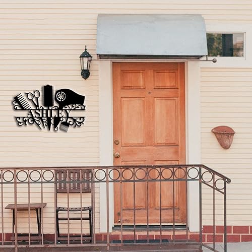 Miniatura 5 de Letrero de metal personalizado con nombre de estilista de peluquería, letrero de nombre comercial personalizado para estilista, arte de pared de