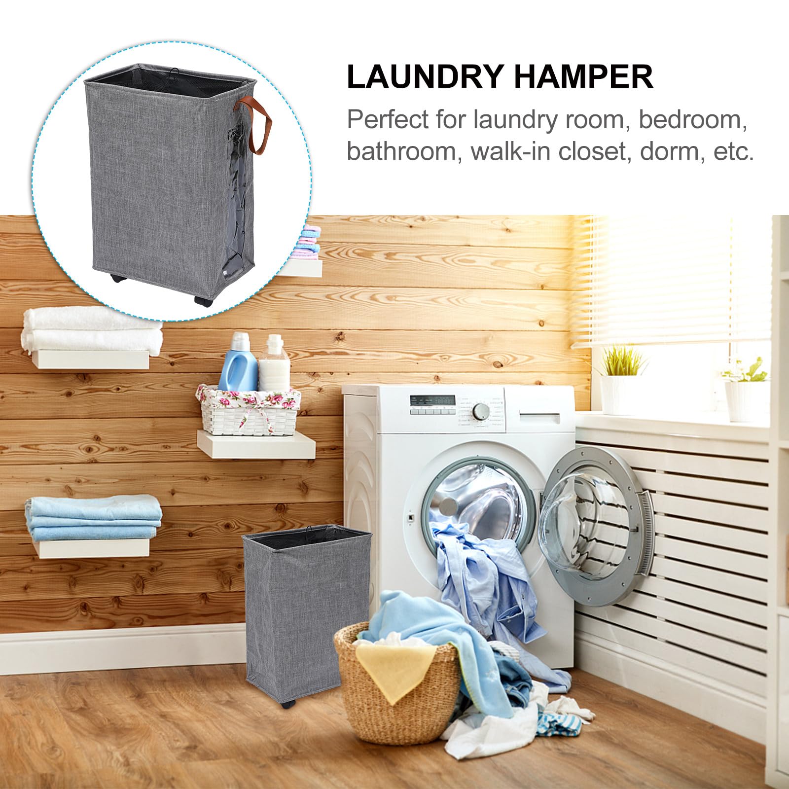 FUOYLOO Bolsa Plegable para Ropa Sucia Ruedas Capacidad 60L Cesto de Tela Asas para Dormitorio y Baño Organizador de Lavandería