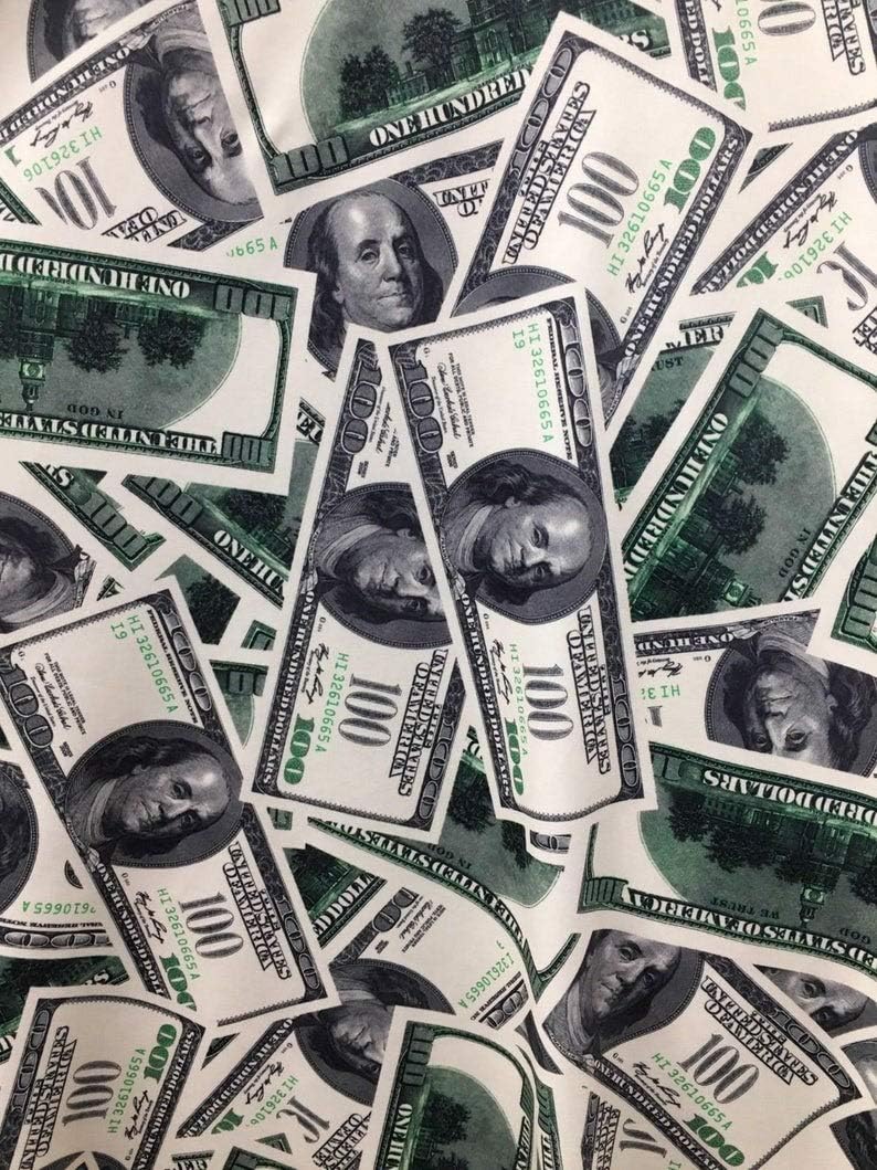 LUVFABRICS Money Dollar Pattern 4 Way Stretch Spandex Fabric, one Hundred Dollar Bill, Sold by Yard (100 Dollar Bills Pink)