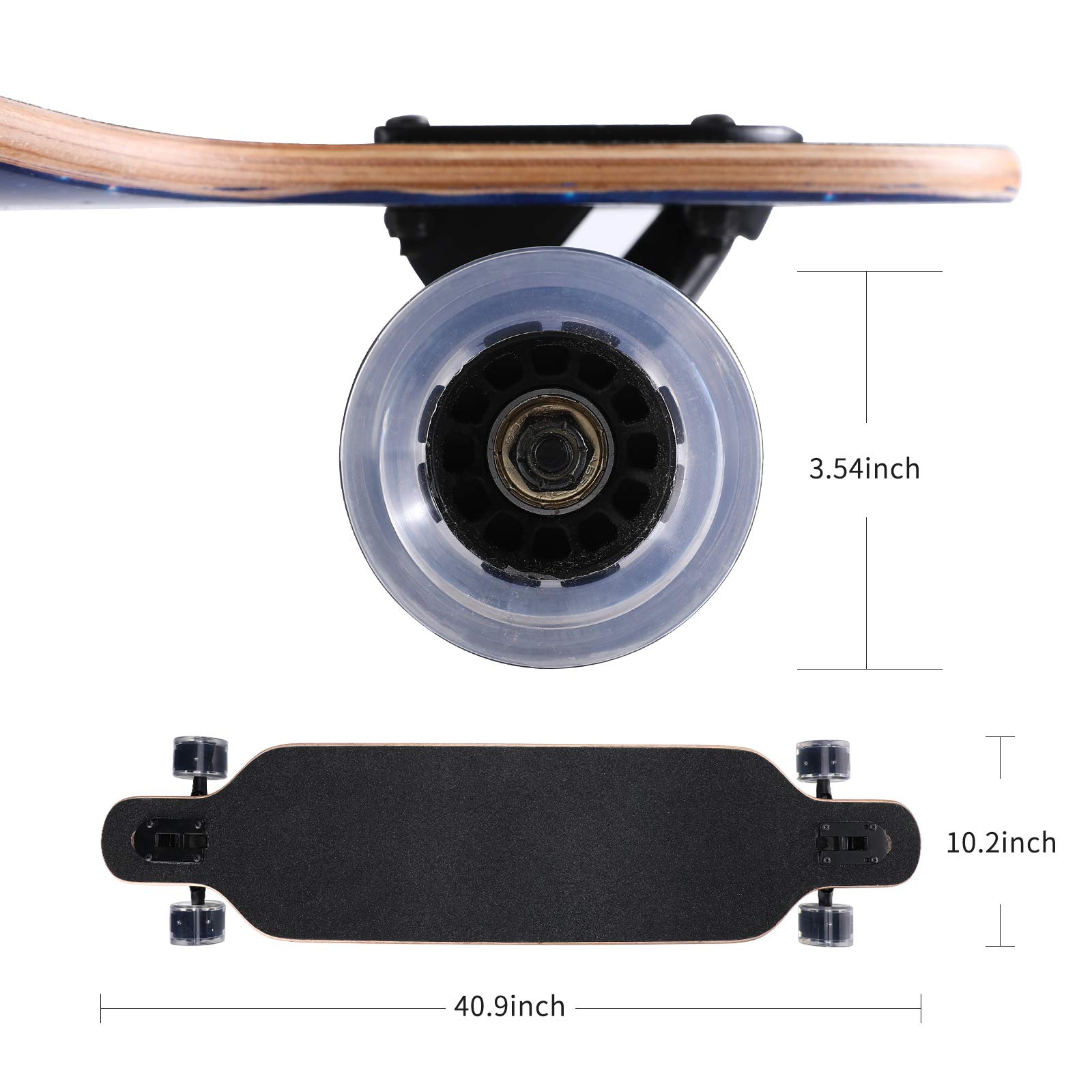 Longboard Skateboard Dancing Fille,Skateboard Longboard En Érable Naturel 8 Couches 46",y Inclus Outil En Forme De T, ABEC-11 High Speed,Drop-Through Freeride Patinage Cruiser Boards