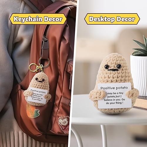 Miniatura 5 de ZAZIWZ Juego de 2 patatas positivas con llavero, mini tejido de patata a ganchillo, apoyo emocional, felpa divertida regalos de alegría, regalos