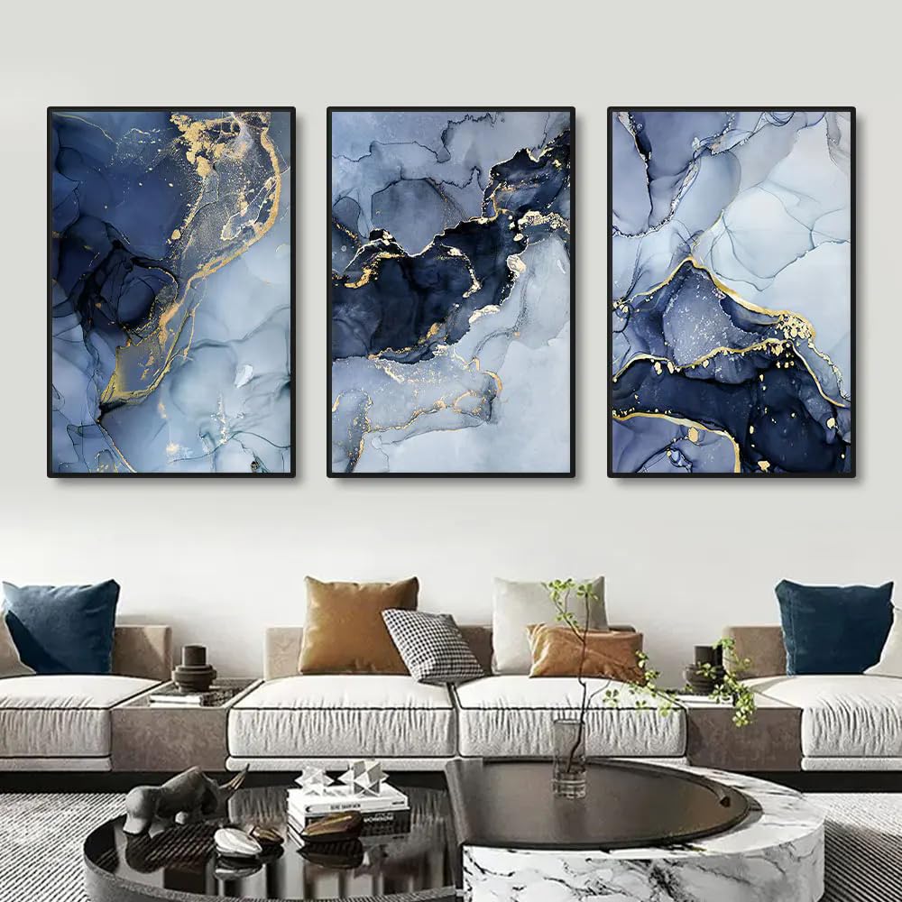 LMYSXAOZ Abstract Wall Art Canvas Painting Print Nordic Luxe Gilt Picture Turquoise Gold Foil Marble Texture Poster Decoration for Home No frame