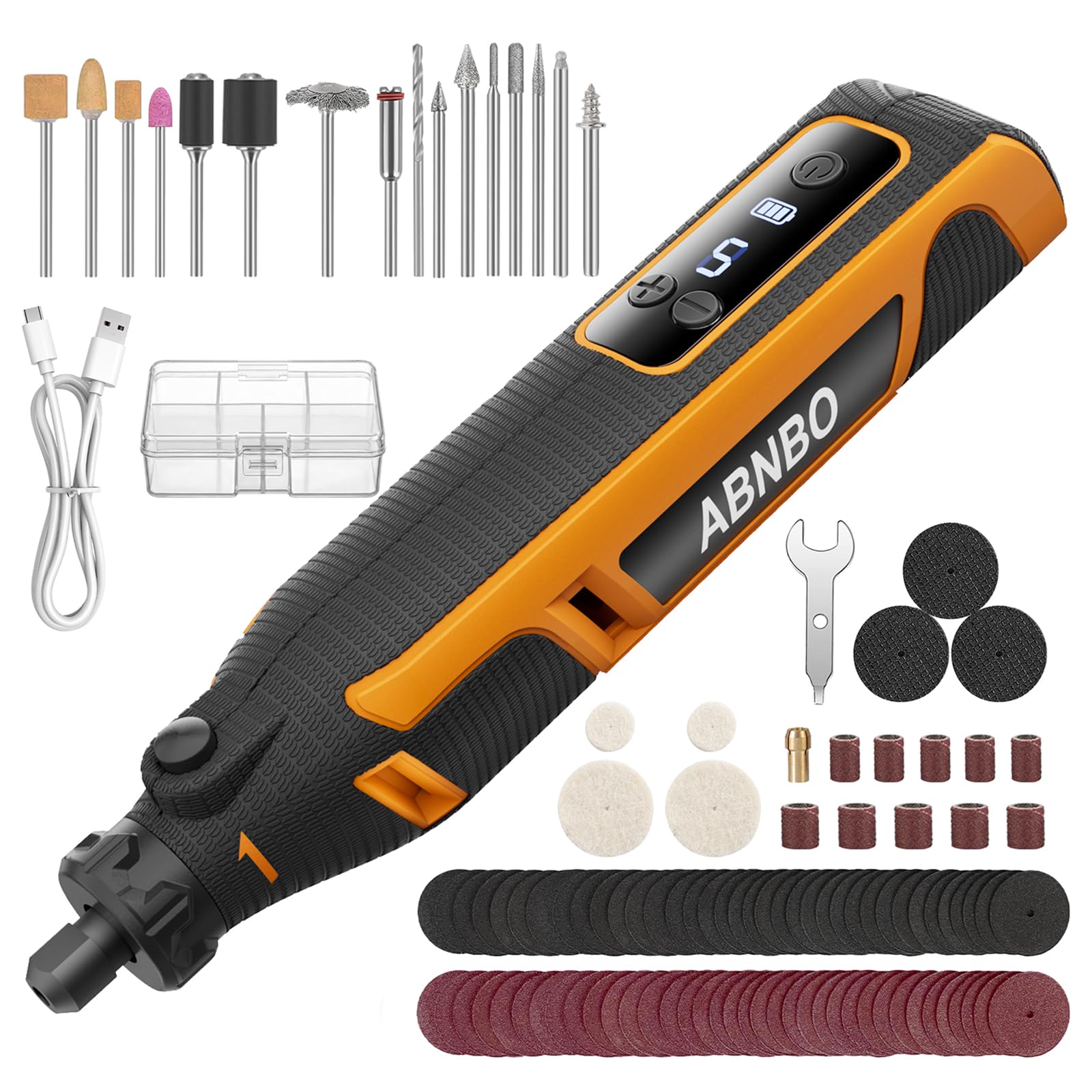 ABNBO Mini Cordless Rotary Tool,5-Speed 30000RPM,Power Rotary Tool Kit 4V Type-C Charging with Digital Display, Rotary Multi Tool 100 Accessories for Sanding,Polishing,Engraving,Carving, DIY Crafts