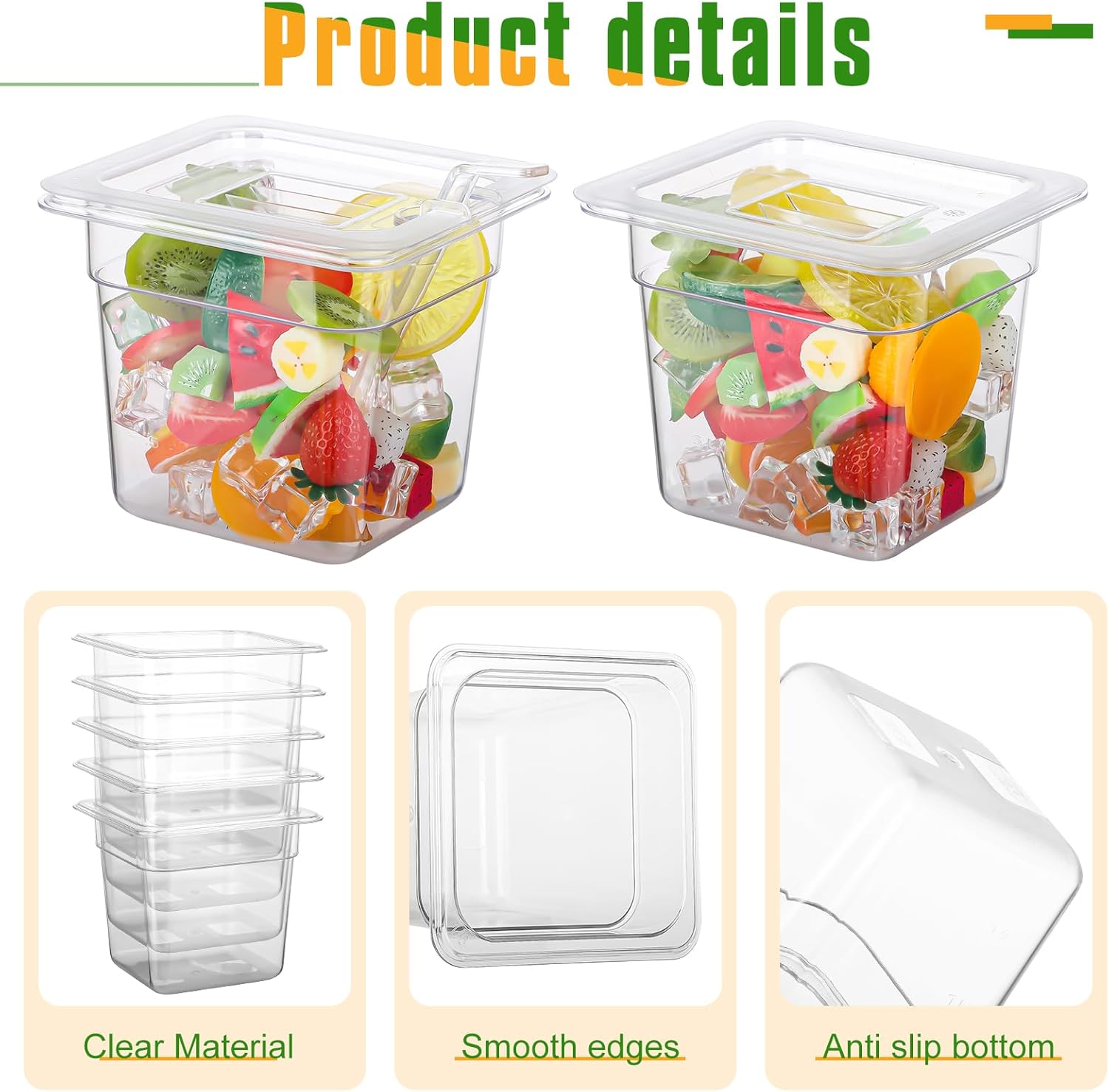 12 Pack Plastic Food Pan with Lids 1/6 Size 6'' Deep Restaurant Food Containers Stackable Clear Polycarbonate Commercial Hotel Pans with 1 Plastic Spoon for Fruits Vegetables - Image 5