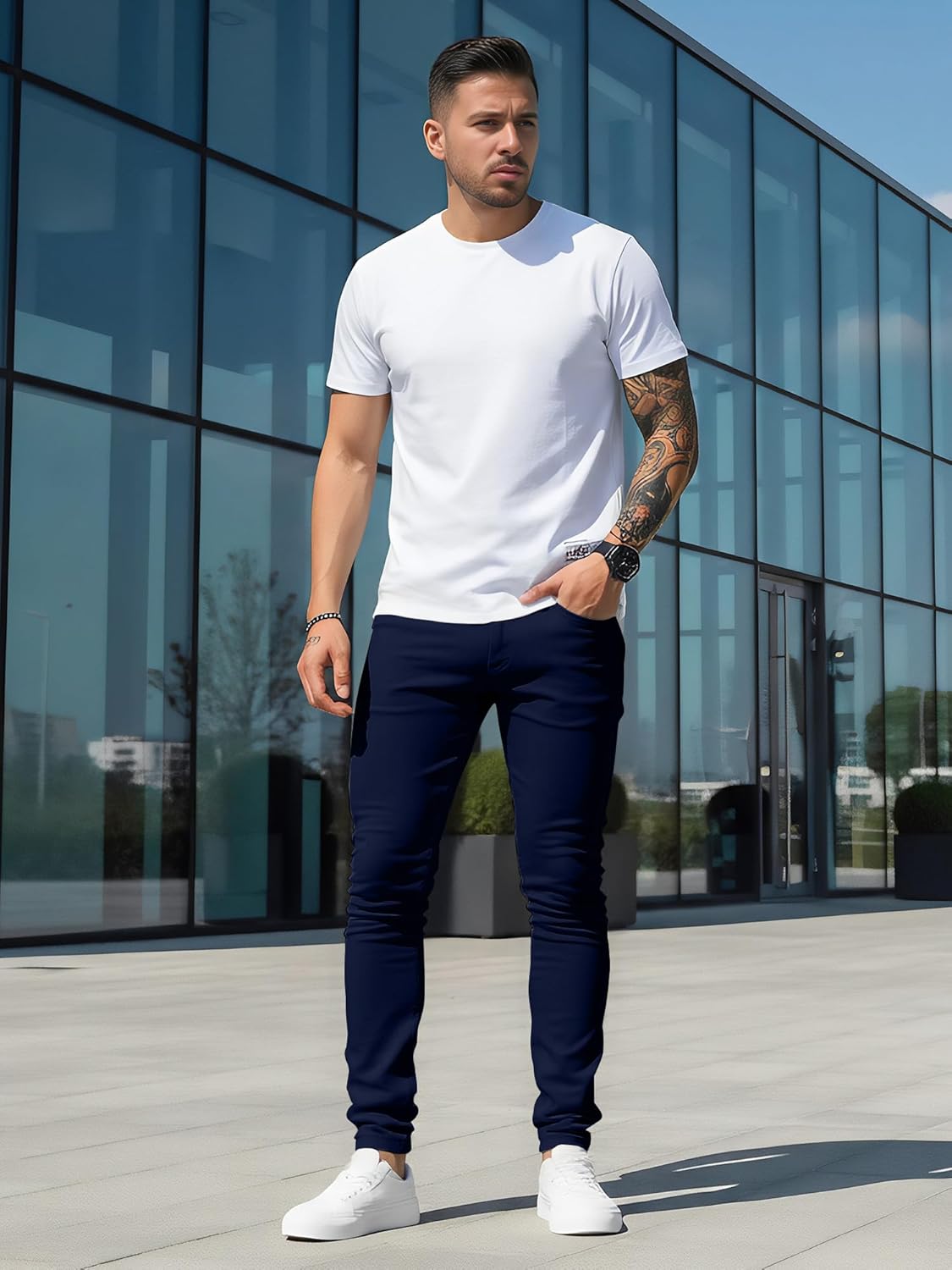 Woenzaia Men's Slim Fit Dress Pants Casual Stretchy Twill Chinos Tapered Skinny Slacks - Image 4