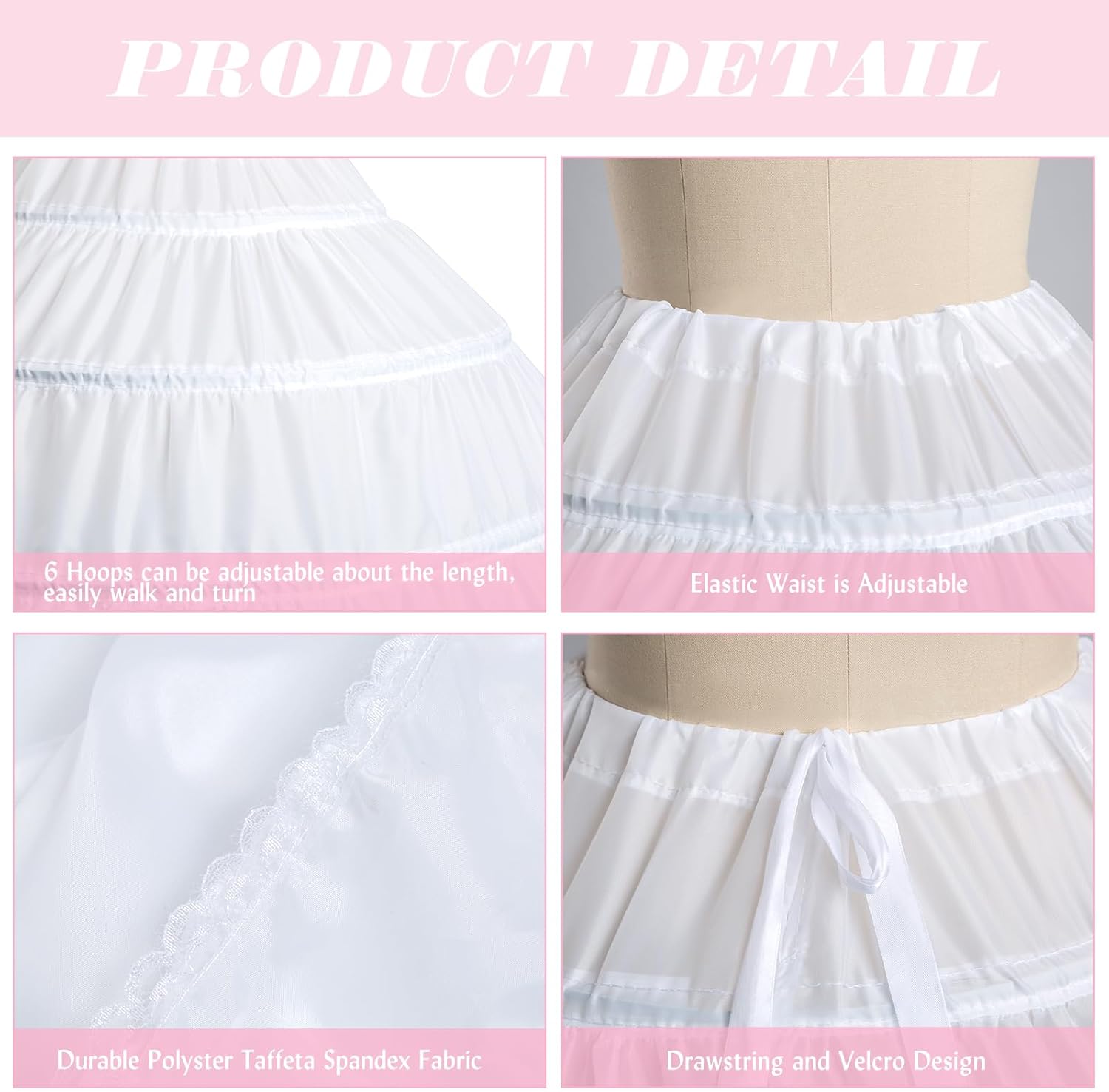 Women Petticoat Crinoline Ball Gown Aline 6 Hoop Skirt Underskirt Slip - Image 3