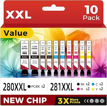 280XL 281XL Ink Cartridge Compatible Replacement for Canon PGI-280 CLI-281 XL 280xxl 281xxl Value 10 Pack for TR8620a TR8520 TR8620 TR8600 TR7520 TS6120 TS6220 TS9120 TS6320 Printer
