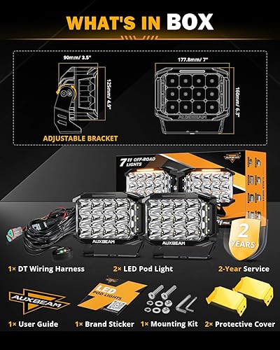 Miniatura 7 de Auxbeam Serie V-MAX 204W Luces LED de Conducción en Pod, Luz de Proyección Rectangular de 7 Pulgadas para Todo Terreno con DRL Ámbar y Luz Trasera,