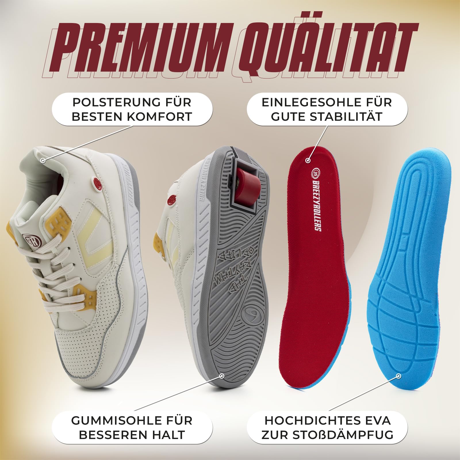 BREEZY ROLLERS Rollschuhe-Sneaker Kinder mit patentiertem Klick-System Turnschuhe mit Rollen Mädchen Jungen