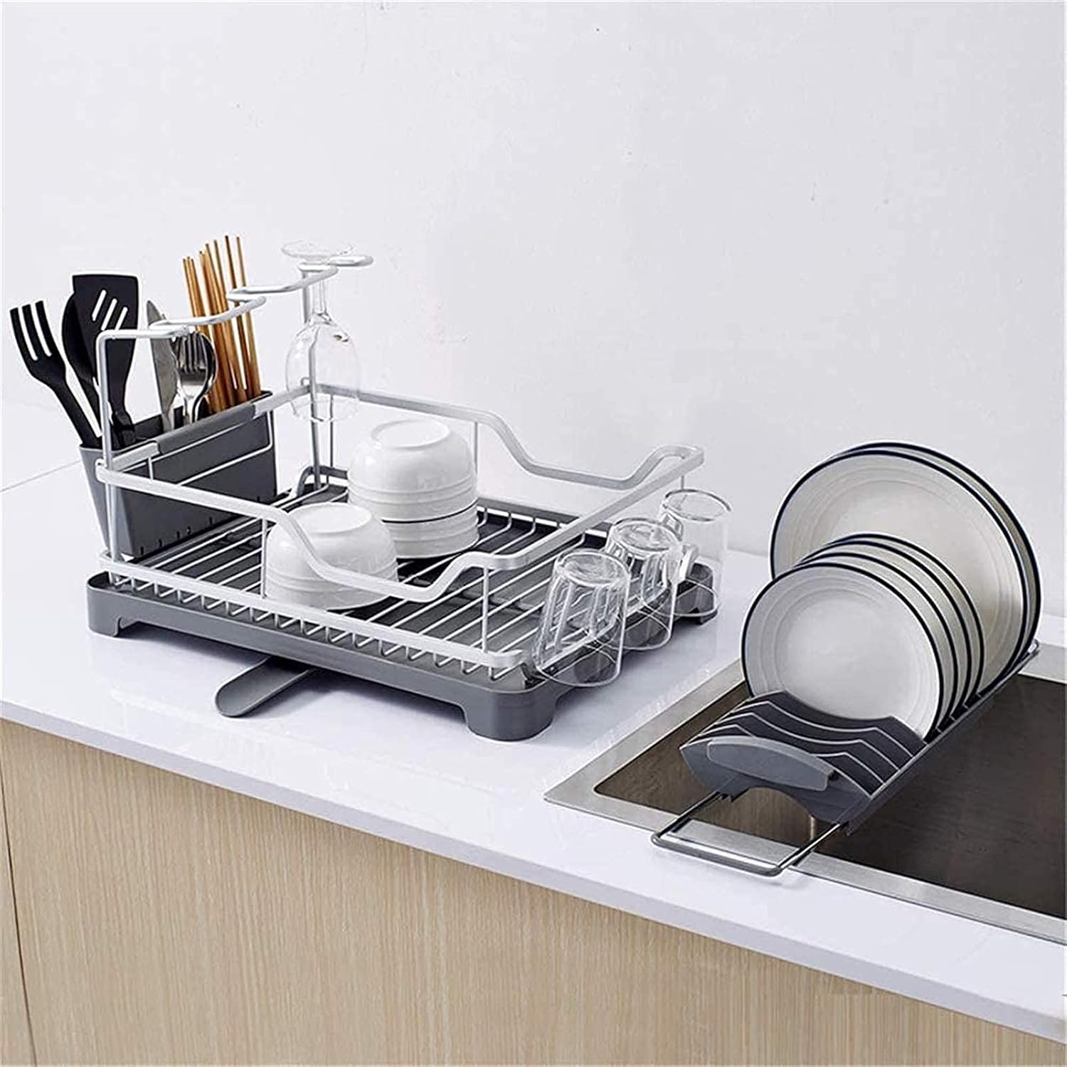 Dish Drying Rack Kitchen Drain Dish Rack with Expandable Sink Dish Rack Racks Holders Dish Drainers for Kitchen Dining Room Counter Organizer