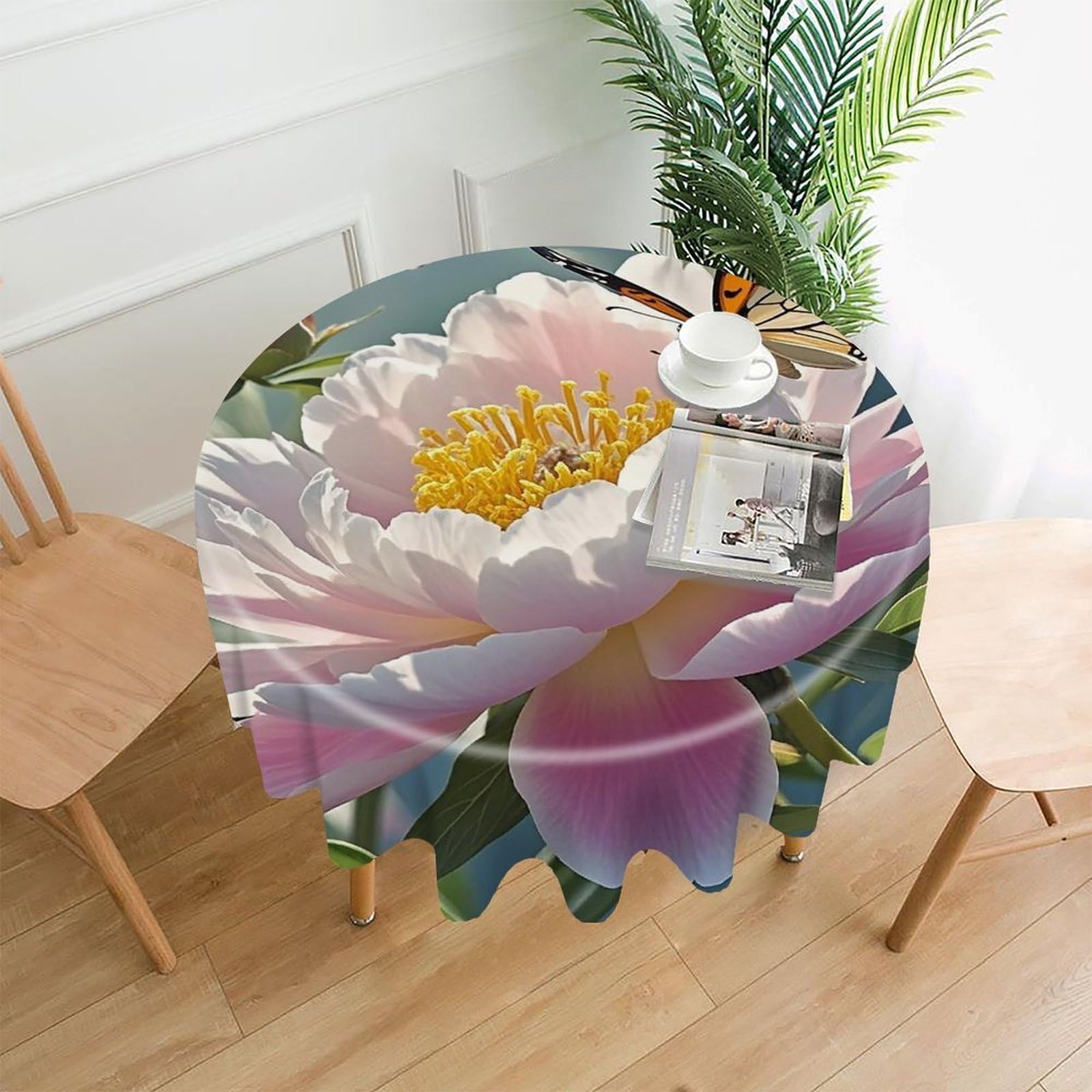 LZQPOEAS Cute Little Butterfly Tablecloth Decorative Round Table Cloth Wrinkle Resistant Round Tablecloth Washable Circle Table Cover for Kitchen Dining Party Wedding Camping 60 Inch