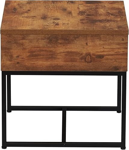 Miniatura 4 de Household Essentials Mesa auxiliar cuadrada de madera de nogal rústico con grano y metal negro Ashwood,Acabado en roble costero,Gris,Nogal