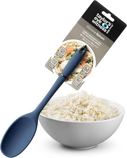 Taylors Eye Witness Large Silicone Denim Blue Stirring Spoon - Dishwasher Safe. Perfect For Non-Stick Pans. Hygienic Alternative To Wood. Odour, Stain & Heat Resistant (260°C/500°F). 5 Year Guarantee.