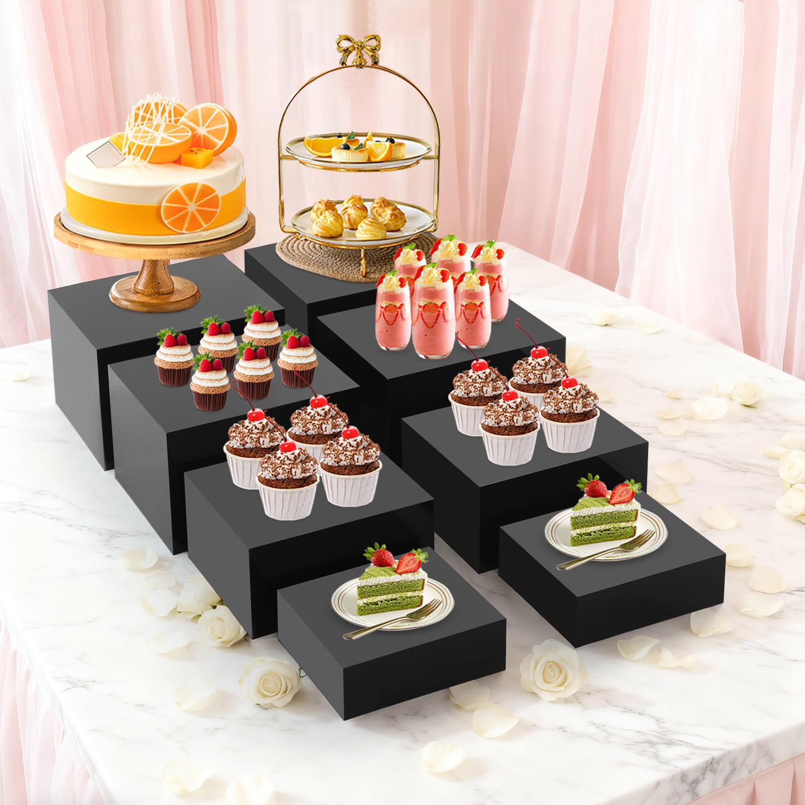 8 Stück Tortenständer, Kuchenständer aus Acryl Buffet Ständer Cake Stand Display Organizer Ausstellungsständer für Familientreffen, Hochzeitsfeier, Cafés, Dessertgeschäfte (schwarz)