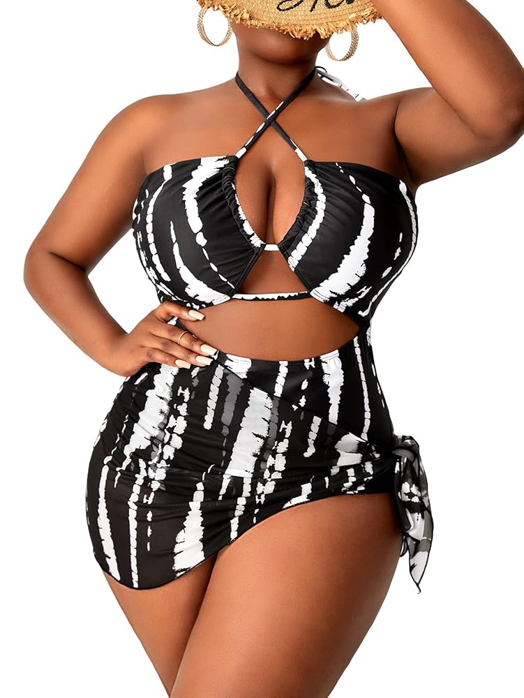 WDIRARA Women's Plus Size 3 Pieces Tie Dye Criss Cross