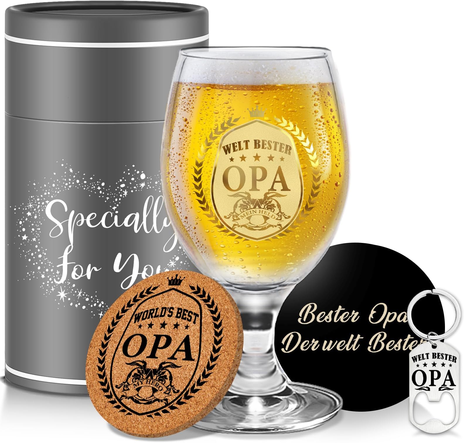 YaluckyGrandfather Gift Beer Glass Gift Father's Day Birthday Grandpa Personalised Beer Glasses Original Idea Father's Day Christmas for Grandpa Birthday Man