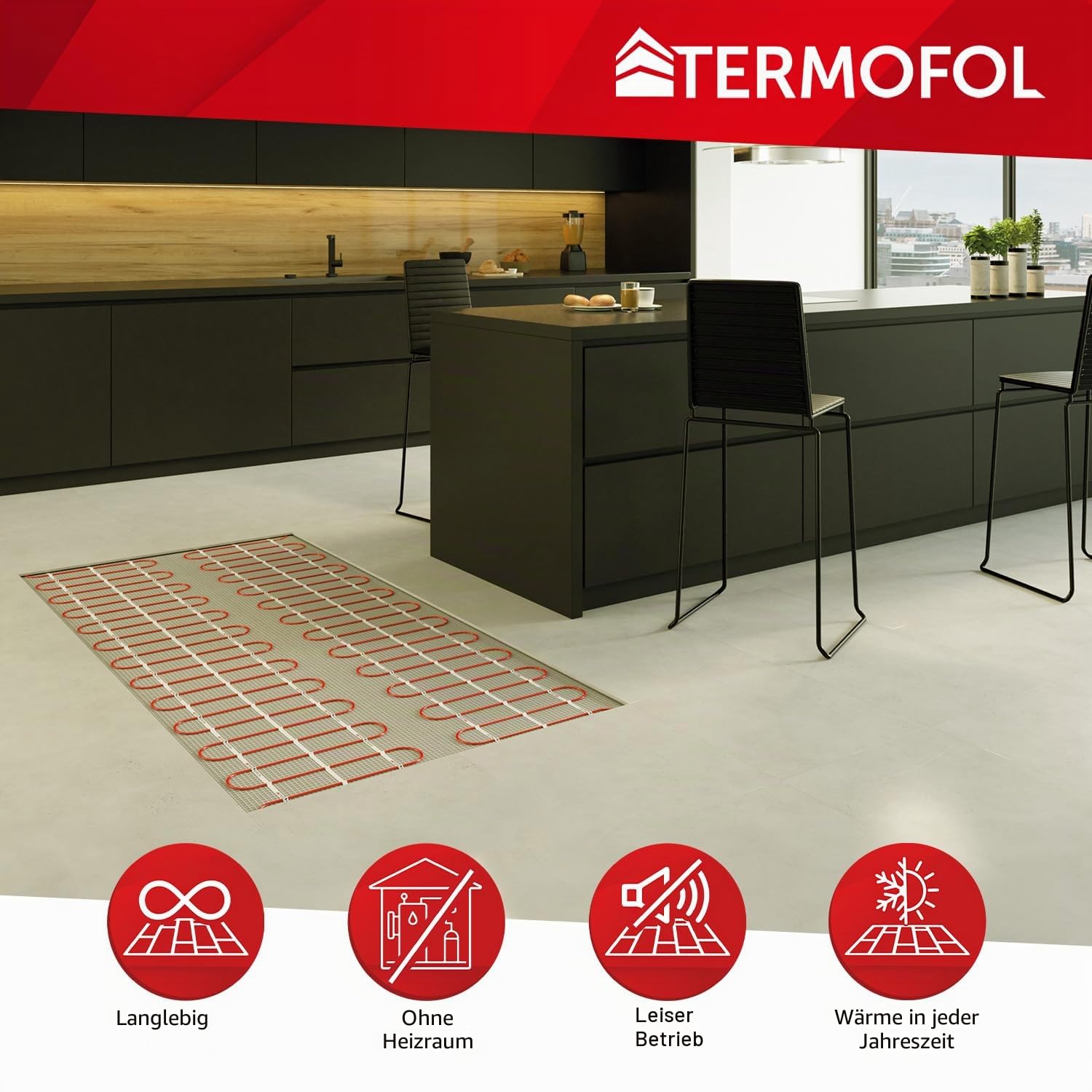 Termofol Set Heizmatte mit Thermostat WiFi - Elektrische Fußbodenheizung fur Badezimmer, Wohnzimmer und Küche - Heizfolie mit Heizkraft 150W/m2 - Oberfläche 0,5 m² - Mit digitalem Heizungsthermostat