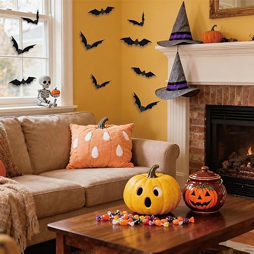 Miniatura 7 de 180 decoraciones de Halloween de murciélagos, decoración de pared de murciélagos 3D, suministros de fiesta de murciélagos de Halloween de PVC,