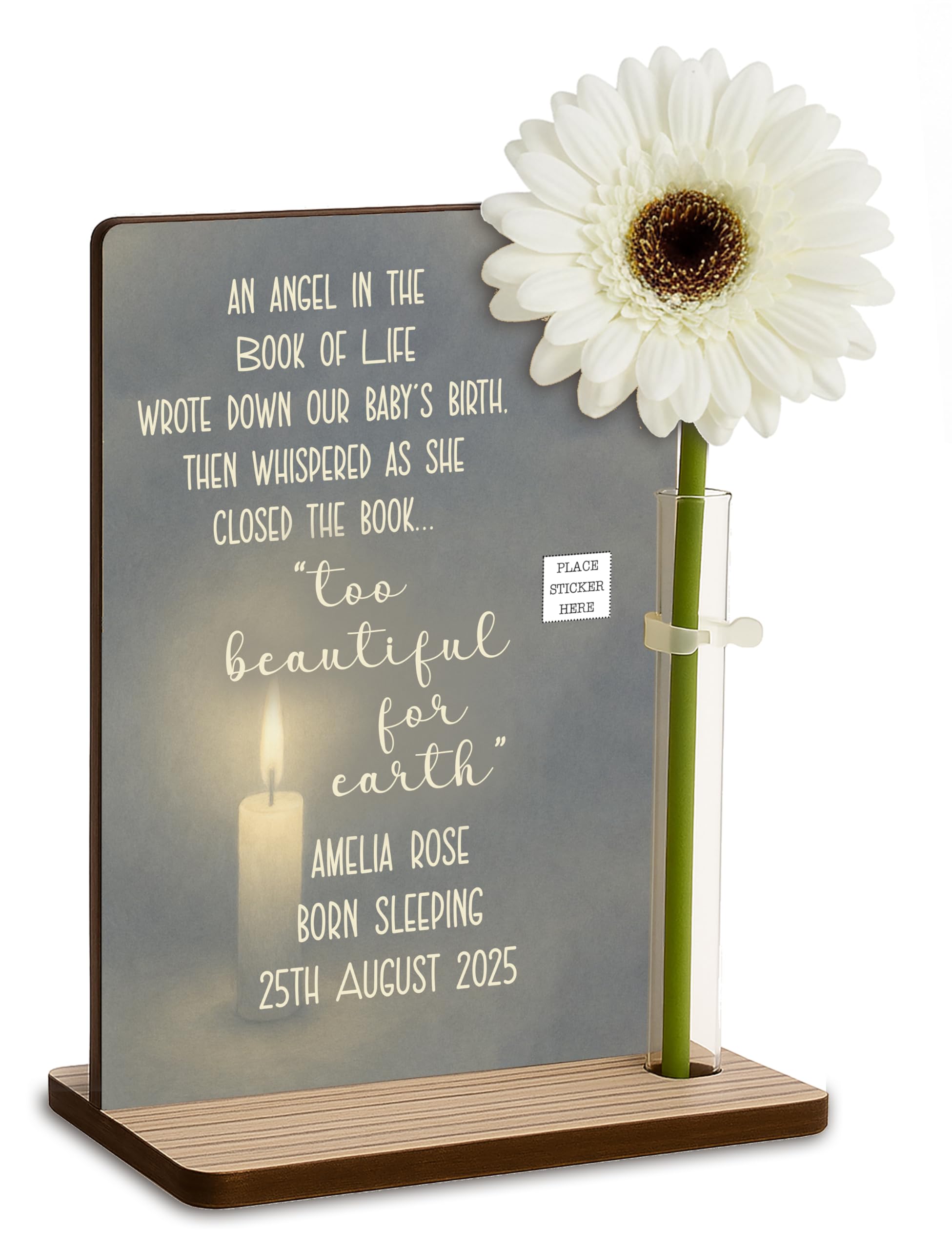 The Plum Penguin Angel Book Of Life Personalised Baby Loss Memorial Wooden Plaque With Artificial Flower Miscarriage Remembrance Angel Baby Keepsake Ornament Gift (Angel Book Of Life)