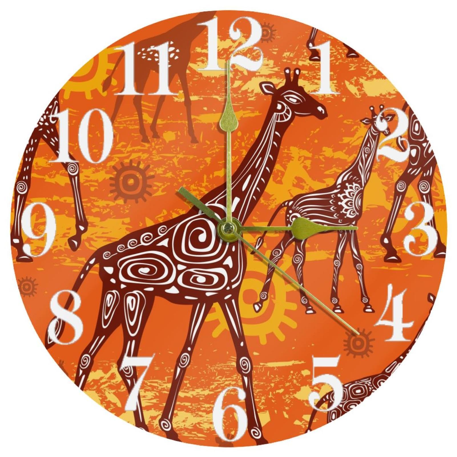 Horloge murale ronde à quartz girafe pour une déco de bureau silencieuse