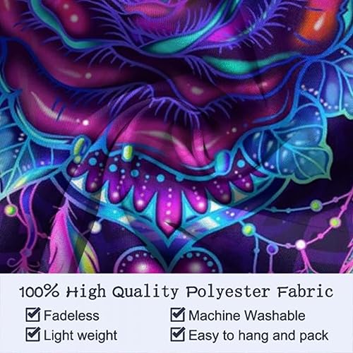 Miniatura 5 de Tapiz mandala hippie bohemio para colgar en la pared, diseño de flores negras, fantasía, rosa, atrapasueños, tapiz para colgar en la pared, póster