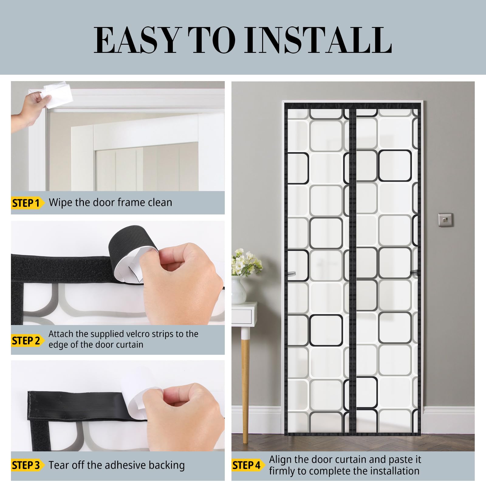 SWAWIS 100x200cm Cortina Térmica Magnética para Puertas in EVA Material, Resistente al Frío y Aislante Térmico Impermeable y Cortavientos, con Velcro, para Balcón Cocina Dormitorio(Patrón a Cuadros)