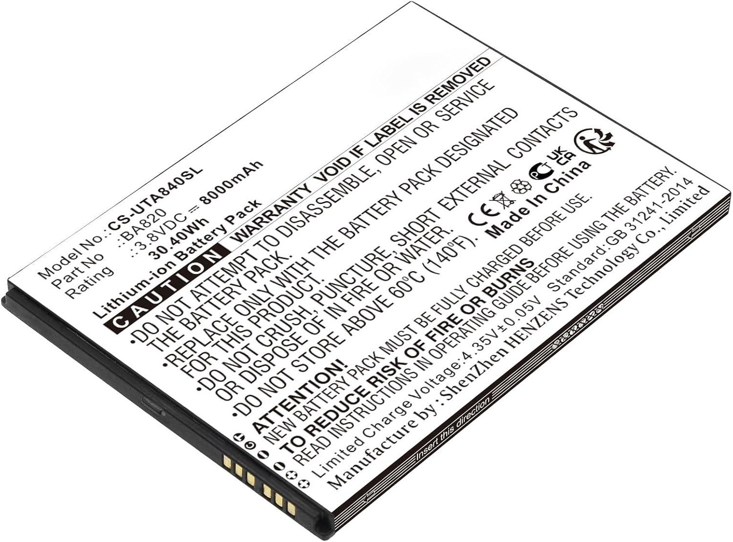 8000mAh Tablet Replacement Battery for BA820,BA840,UG905,UG908