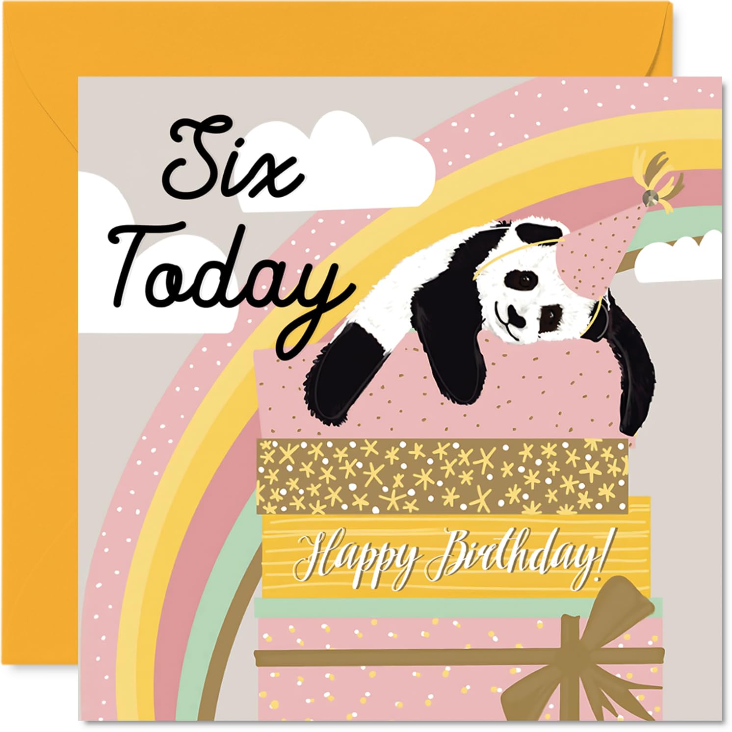 6th Birthday Cards for Girls Boys - Sleepy Panda - Happy Birthday Card for 6 Year Old Girl Boy Grandson Cousin Son Niece, 145mm Bday Greeting Cards