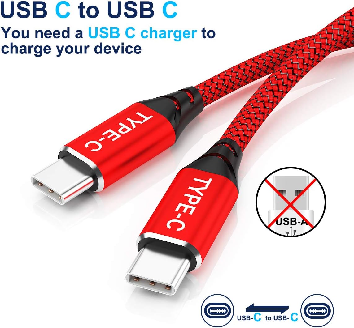 AkoaDa USB C to USB C Cable 2 Pack(10ft+6.6ft), USBC to USBC Fast Charging Cable Nylon Braided Cord Compatible with Samsung Galaxy S20 S20+ S20 Ultra Note 20,Pixel 4 2 3 3a XL,iPad pro, MacBook (Red)