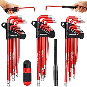 SEDY 30-Piece Long Arm Ball End L-Hex & Torx Key Set with Grip Handle, Ultimate Hex Key Wrench Set with T-Handle and Extension Bars, SAE 1/16" to 3/8", Metric 1.5mm to 10mm, Torx T10 to T50