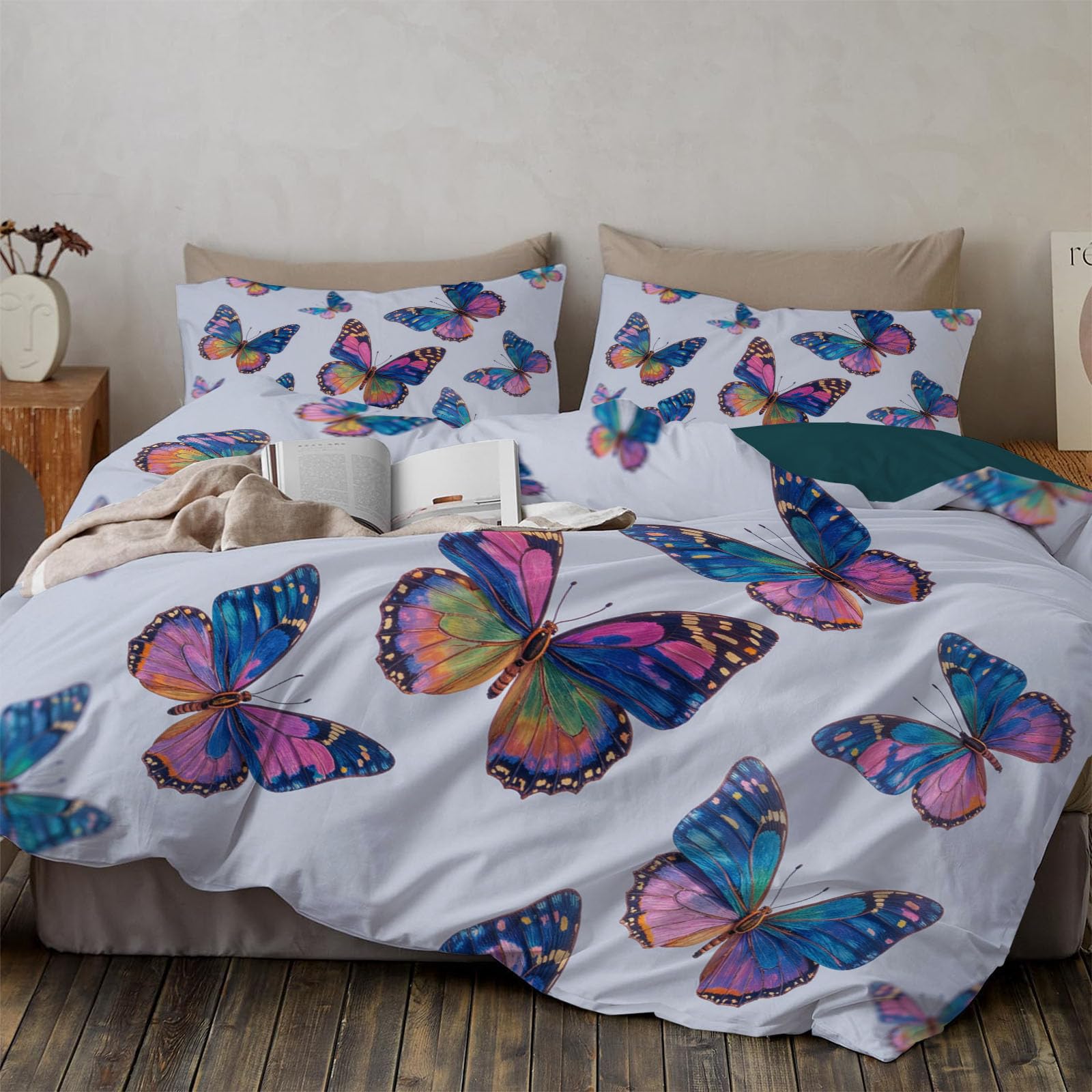 Parure de lit papillons 240x260cm pour en finir avec le repassage et les couettes qui glissent
