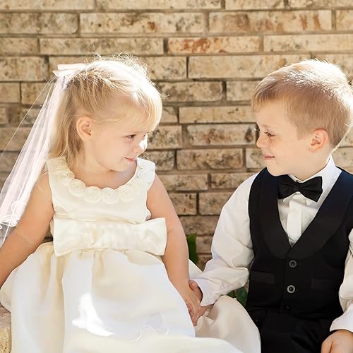 Miniatura 6 de Yelsky Juego de velo de primera comunión, encaje blanco con lazo de perlas, velo de comunión para católicos, corona de flores blancas para niñas