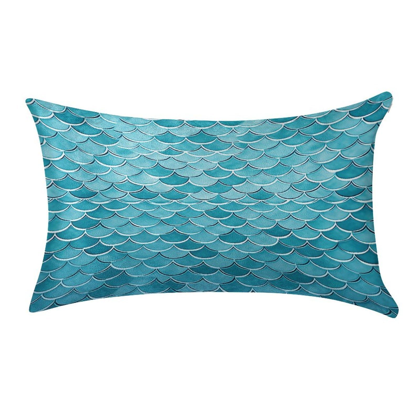 VstaDank Blue Waves Squama Mermaid Scale Pillow Covers Rectangular Cushion Case Cozy Decorative Throw Pillowcase Luxury Lumbar Pillow Shells with Zipper Soft Velvet Pillows Shams 12 X 20 in