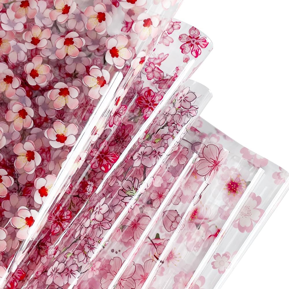 ONEART | Watercolor Floral Clear TPU Vinyl, 12" x 54" Transparent Waterproof Crystal Transparent Plastic Fabric for Bows Earrings Bags-Branch