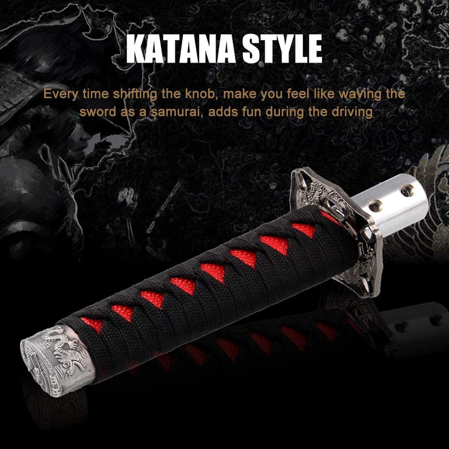 RYANSTAR Katana Shift Knob Samurai Sword Gear Shifter with 4 Adapters Universal Fit Compatible with Manual Cars Most Automatic Cars with 4 Adapters Black+Red