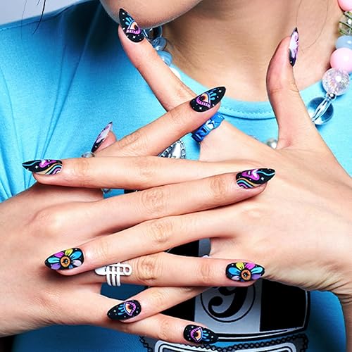 Miniatura 7 de GLAMERMAID Jelly - Uñas postizas cortas a presión, serie de uñas de gel hechas a mano  Uñas postizas de galaxia con purpurina azul y morado de