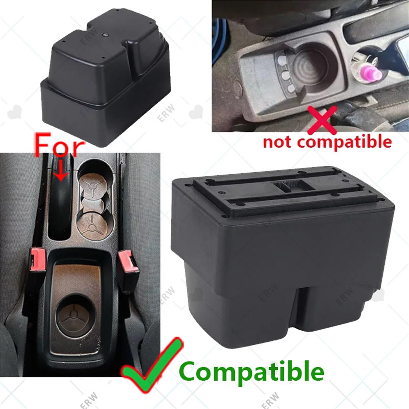 Bandeja de Silicona para Consola Reposabrazos Compatible Con Ford Fiesta MK7 (2009-2017), Compartimento De Almacenamiento, Detalles Interiores, Accesorios, Fácil Instalación.(B1 Black red 3USB)