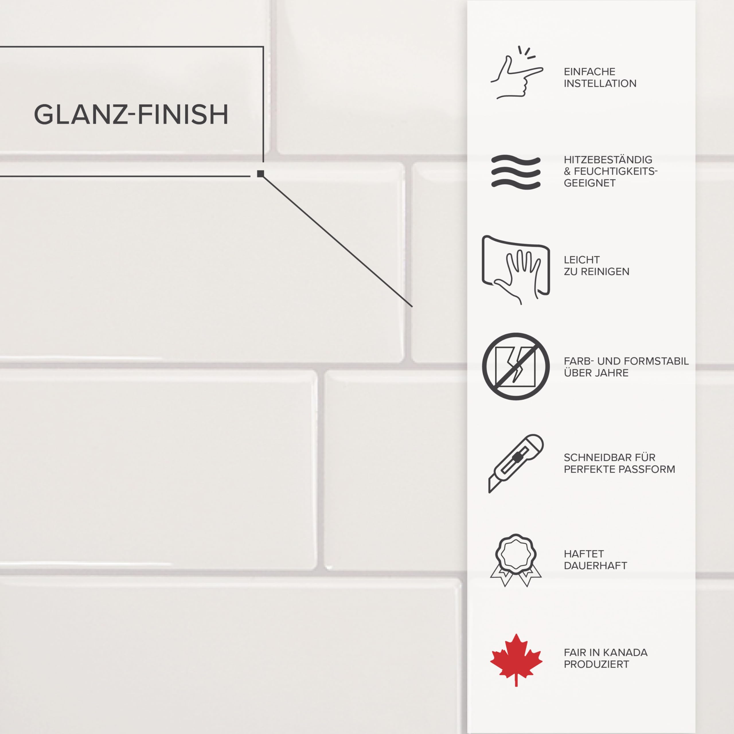 Smart Tiles Klebefliesen Küche und Bad – Metro Weiß, Fliesenaufkleber 3D, Küchenrückwand Selbstklebend, Wandpaneele, 5 Fliesen (29.34x21.28 cm), Einfach zu Montieren, Wasserfest, Made in Kanada