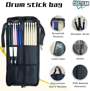 Portable Drum Sticks Bag With 5A Drumsticks and Drum Key