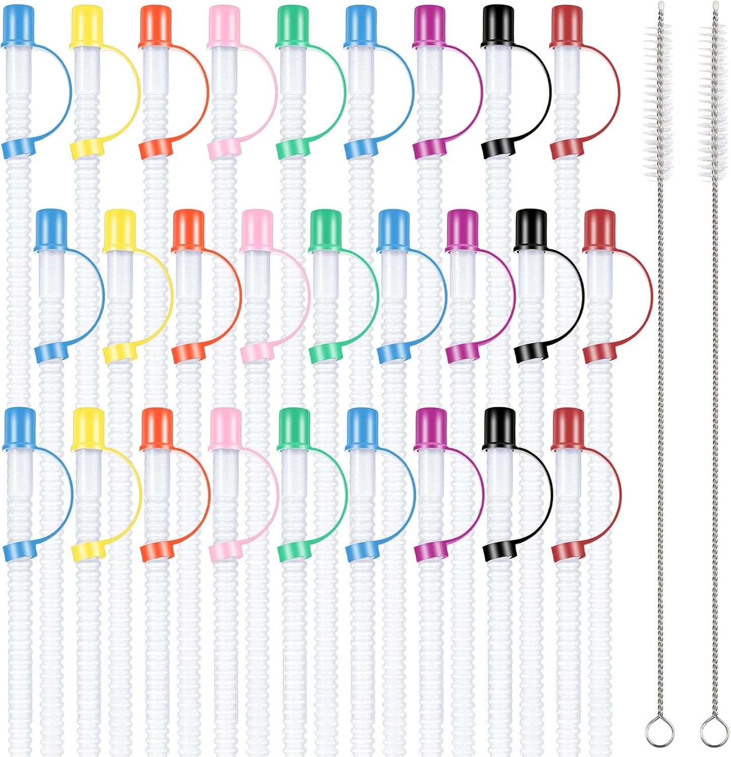 24 Pack Flexible Straws with Drinking Straw Caps Long