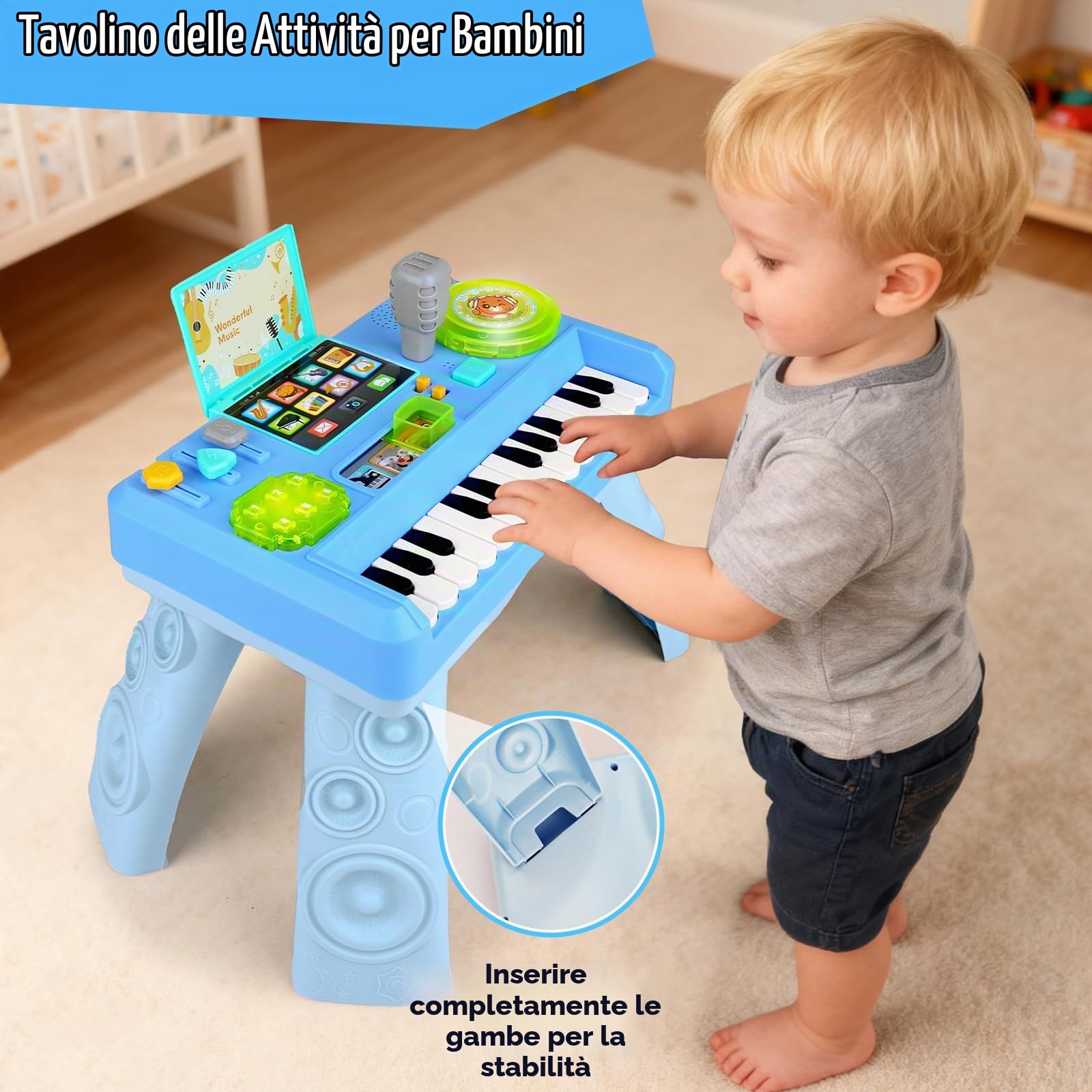 Lypsochaat Giocattolo per bambini a partire da 1, 2, 3 anni, con musica e luce, giocattolo musicale per bambini, da DJ con pianoforte, giocattolo per bambini da 0 a 6 0 12 18 mesi, regalo per bambini