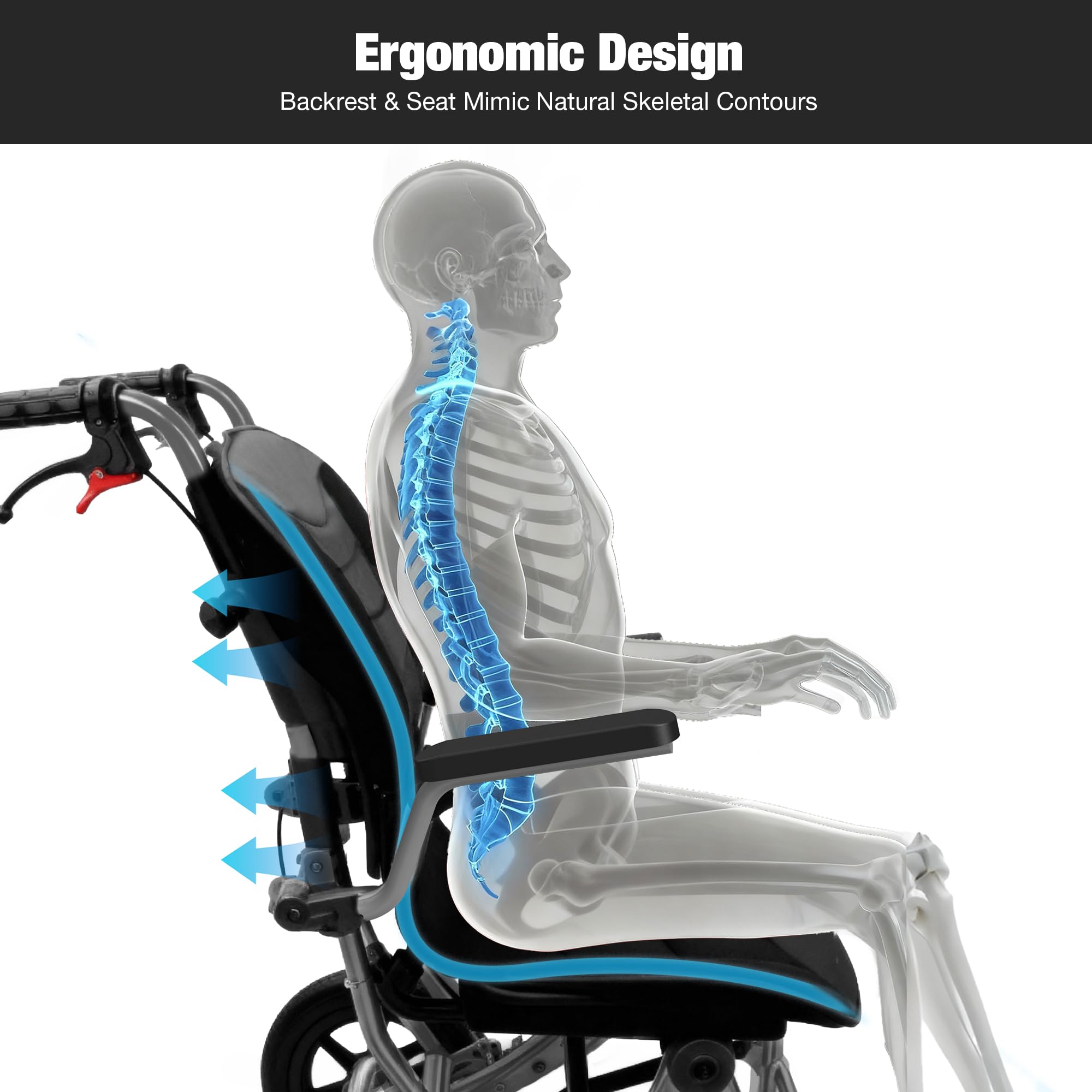 Adult Transport Wheelchair - Lightweight & Foldable -2