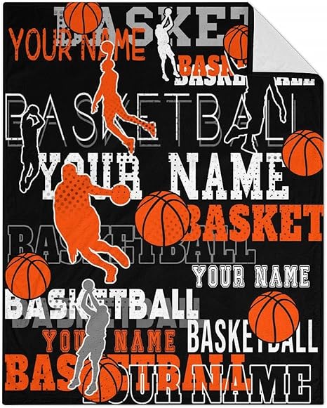 Mercuryelf Custom Basketball Throw Blanket - Soft, Fuzzy & Warm - 40x50 Inches Flannel Blankets for Travel, Office - Black Sports Throws Gift for Kids